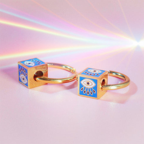 Evil Eye Cube Hoop Earrings